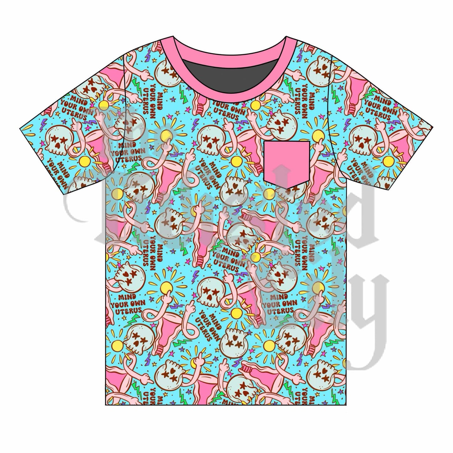 Pink Mind Your Own Uterus Pocket Tee