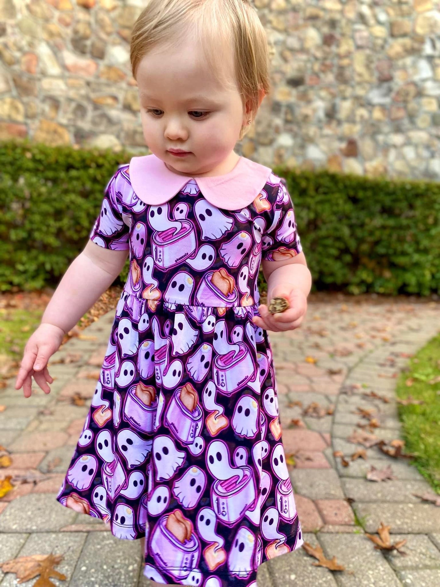 Toasty Ghosty Collared Twirl Dress