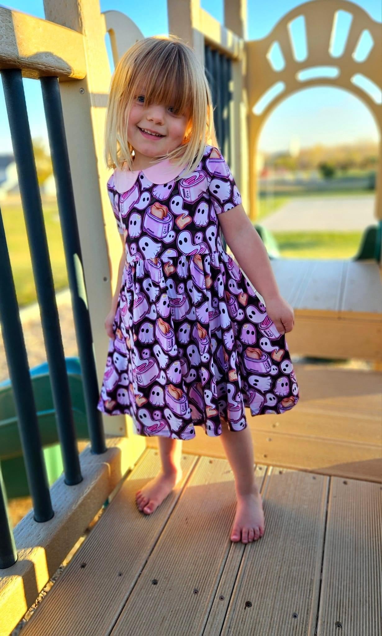 Toasty Ghosty Collared Twirl Dress