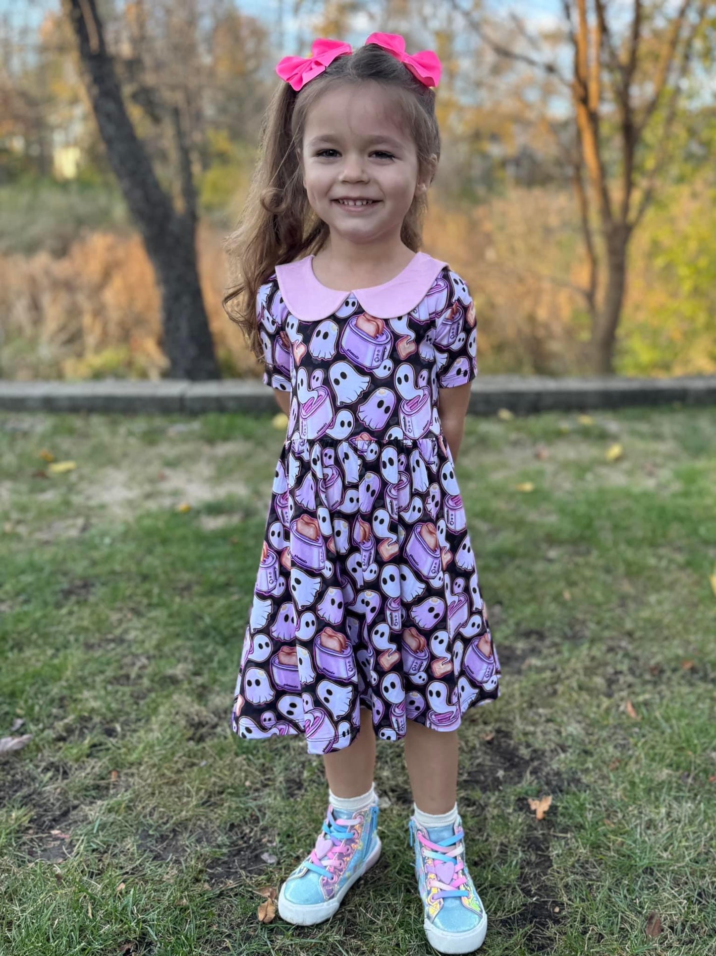 Toasty Ghosty Collared Twirl Dress