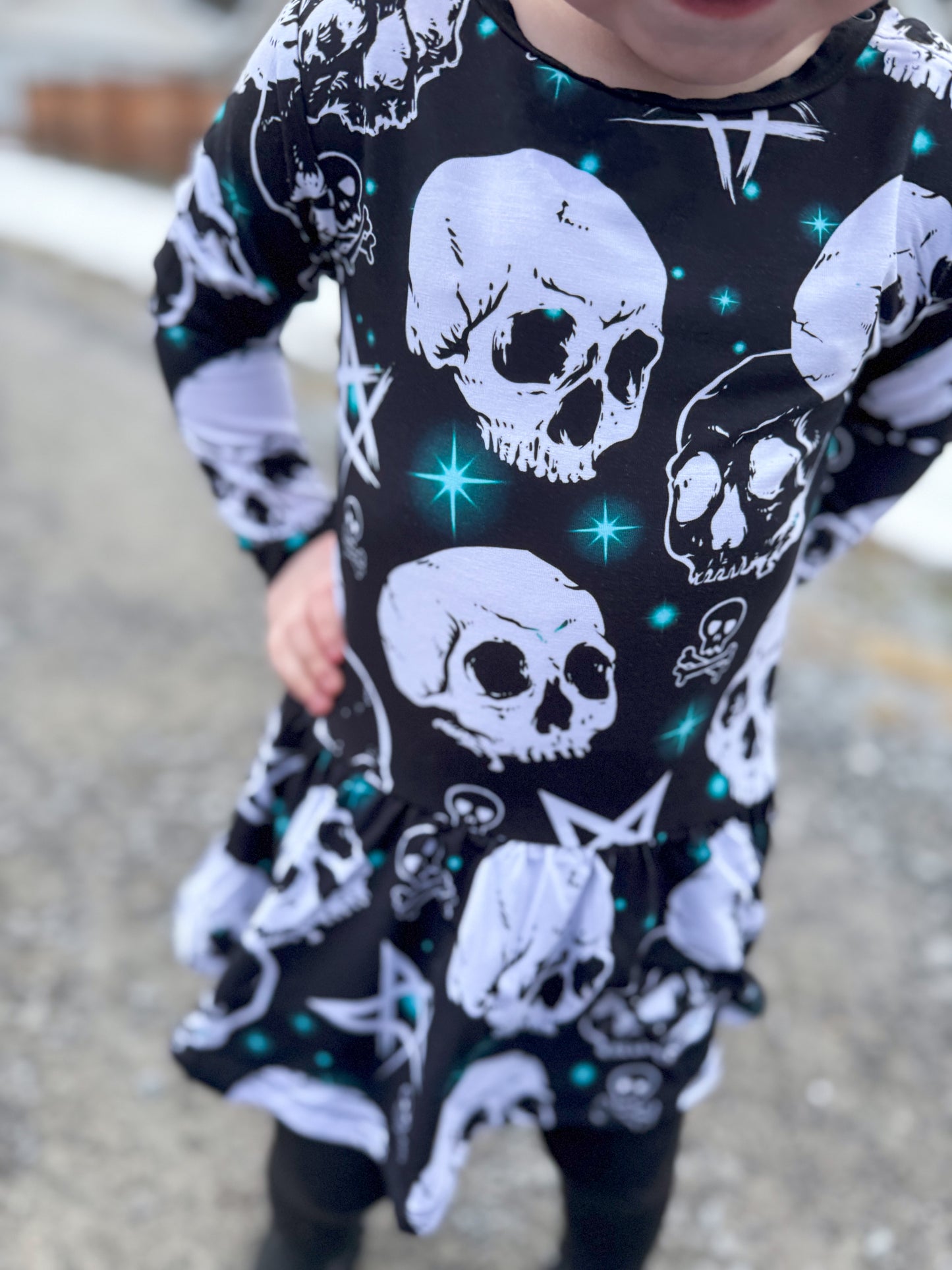 Skeletal Stardust Long Sleeve Twirl Skirt Bodysuit