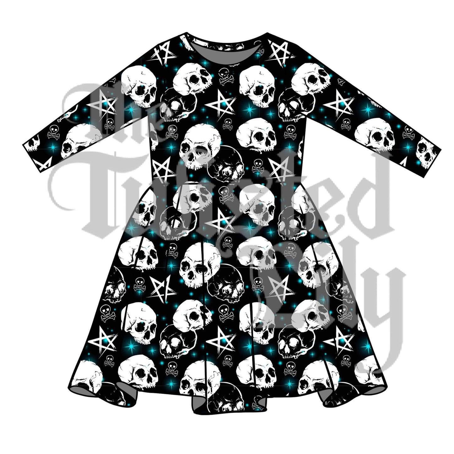 Skeletal Stardust Long Sleeve Tiered Twirl Dress