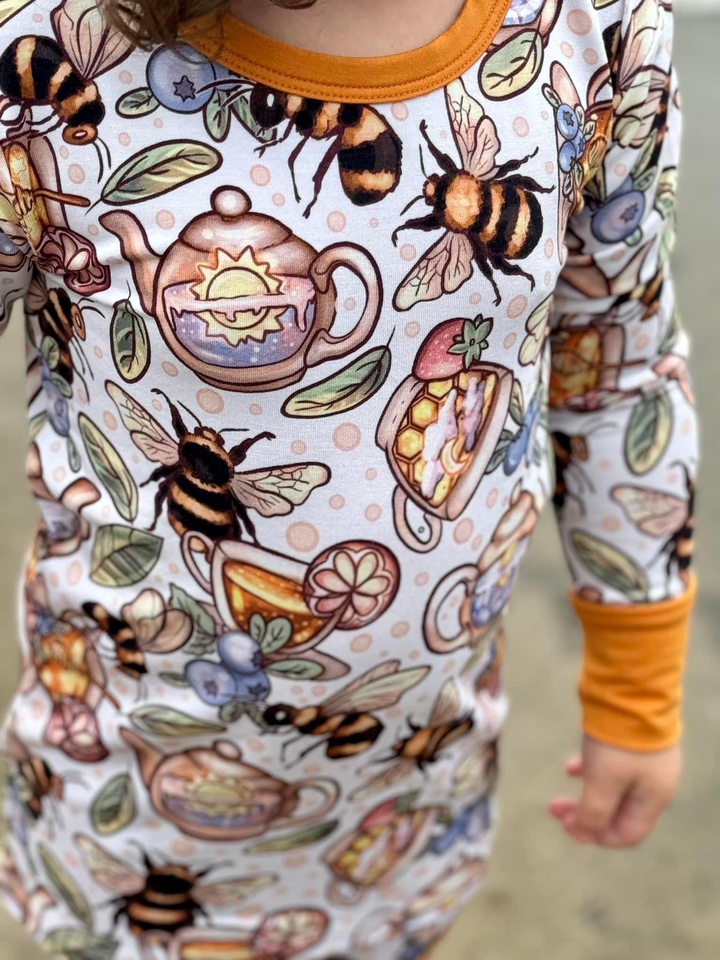 Bees & Teas Two-Piece Pajama Set- Light Colorway