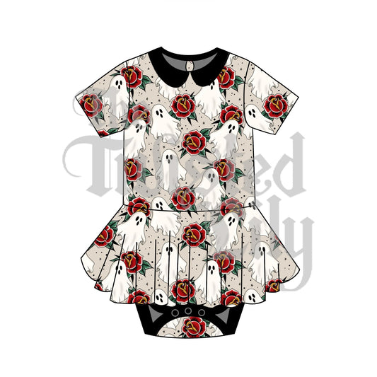 Haunted Roses Collared Twirl Skirt Bodysuit